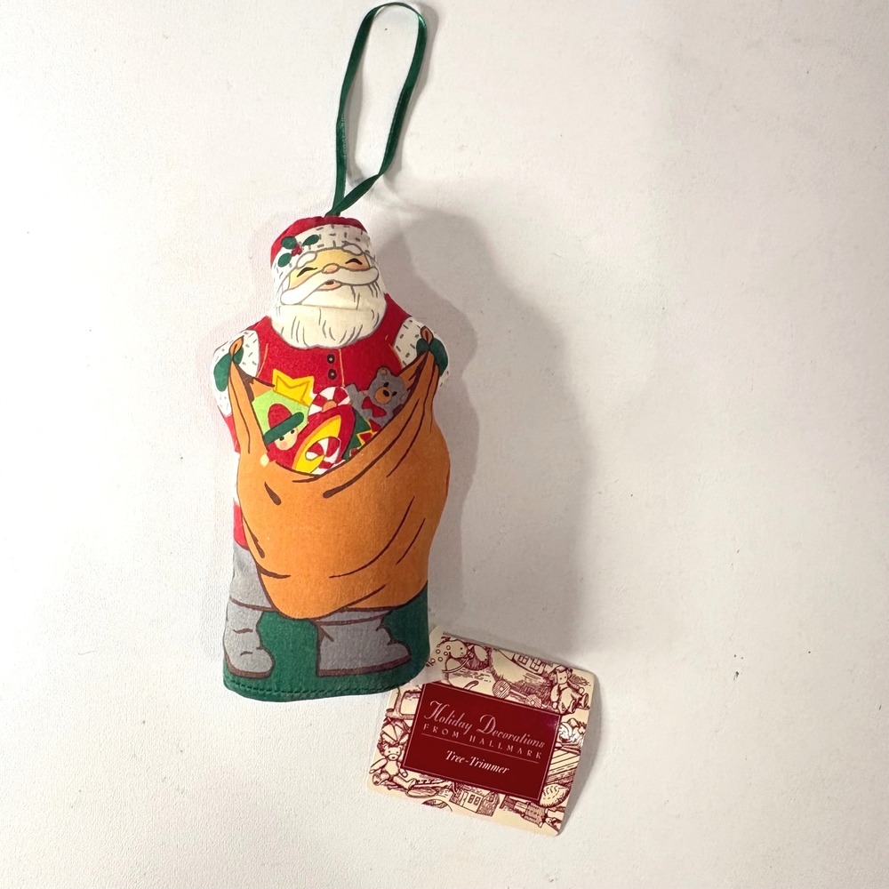 Vintage Hallmark Tree-Trimmer Santa Fabric Ornament Plush Holiday Toy Sack 08079